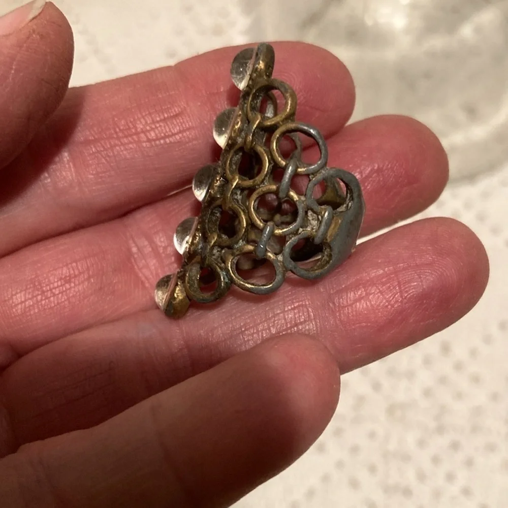 1970’s large handmade artsy brass chakra ring